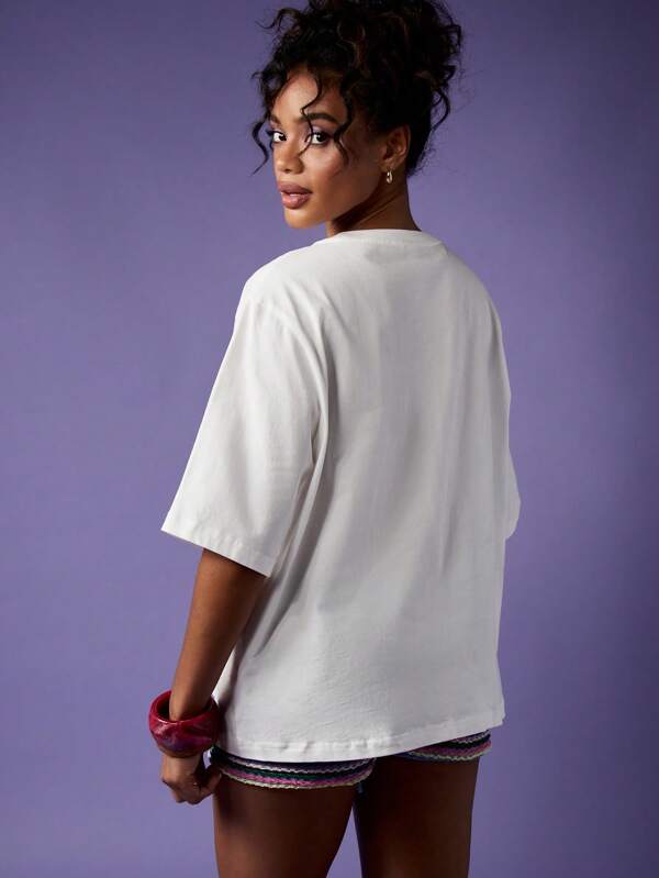 Missguided MISSGUIDED Oversized T-Shirt With Sparkly Starfish Applique