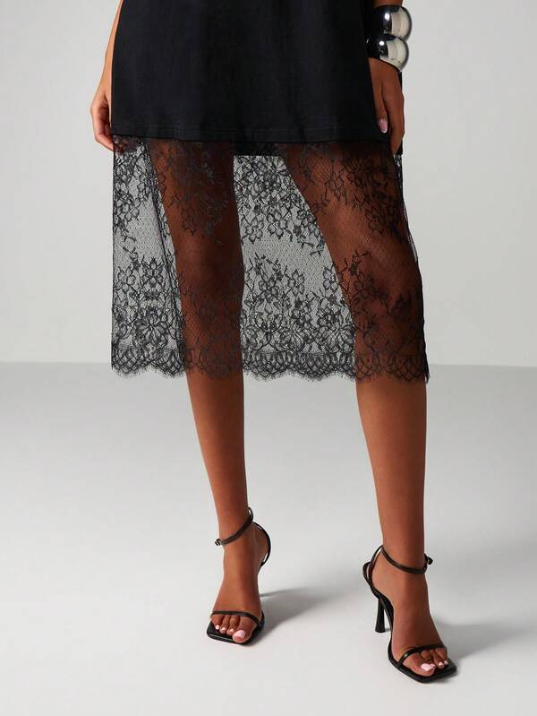 missguided MISSGUIDED Oversized Tee Dress With Lace Hem