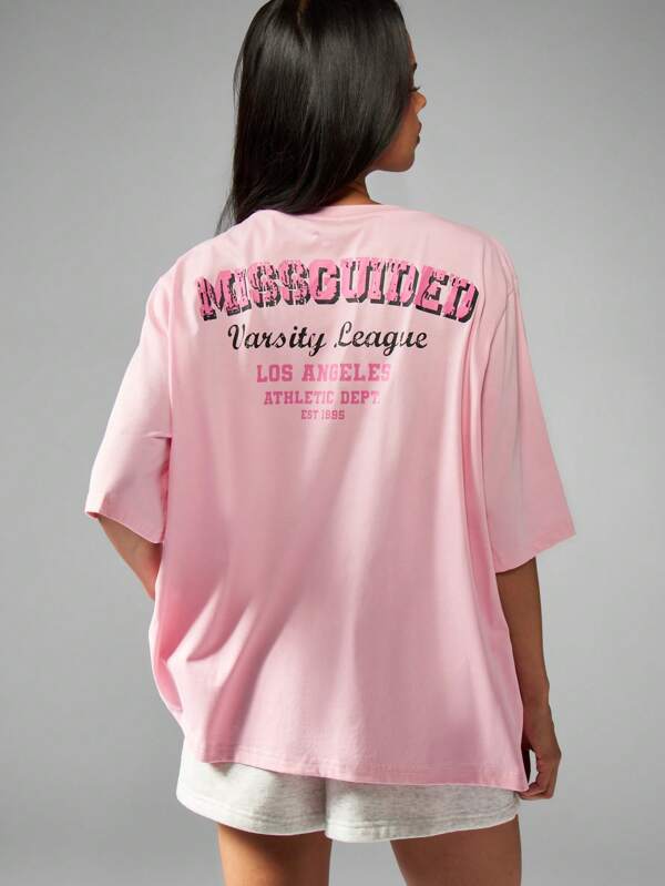 missguided MISSGUIDED Oversized Tee With Varsity League Print