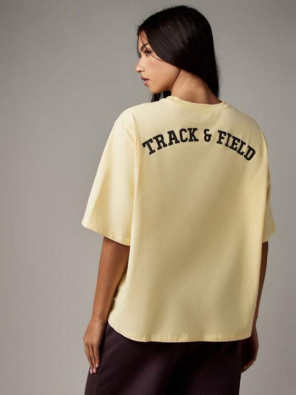 Missguided MISSGUIDED Oversized Track Field T Shirt With Varsity Number Design