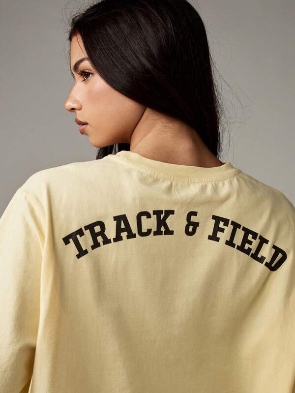 Missguided MISSGUIDED Oversized Track Field T Shirt With Varsity Number Design