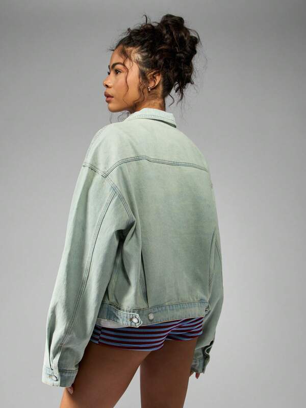Missguided MISSGUIDED Oversized Trucker Denim Jacket 90s Vintage Style Light Mint Wash