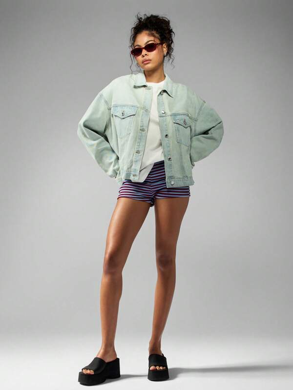 Missguided MISSGUIDED Oversized Trucker Denim Jacket 90s Vintage Style Light Mint Wash