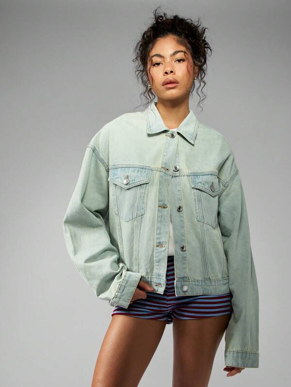 Missguided MISSGUIDED Oversized Trucker Denim Jacket 90s Vintage Style Light Mint Wash