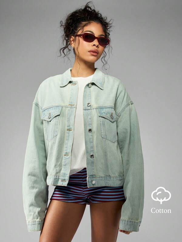 missguided MISSGUIDED Oversized Trucker Denim Jacket 90s Vintage Style Light Mint Wash