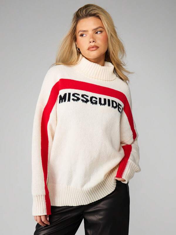 Missguided MISSGUIDED Oversized Turtleneck Sweater With Contrast Striping