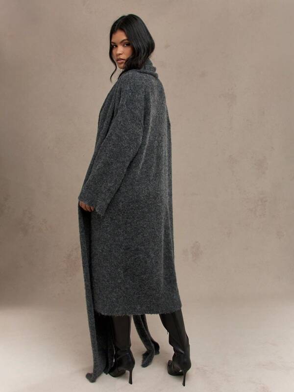 Missguided MISSGUIDED Oversized Ultra Long Knit Woolen Cardigan With Matching Scarf