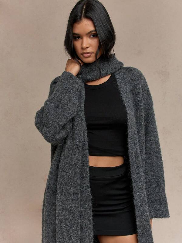 Missguided MISSGUIDED Oversized Ultra Long Knit Woolen Cardigan With Matching Scarf