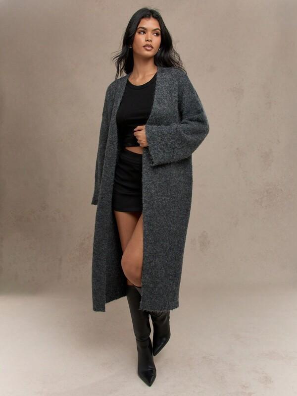 Missguided MISSGUIDED Oversized Ultra Long Knit Woolen Cardigan With Matching Scarf