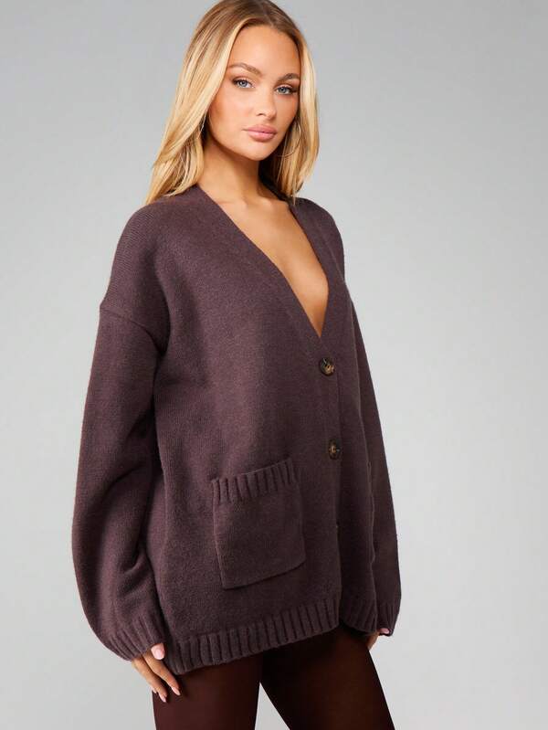 Missguided MISSGUIDED Oversized V Neck Button Cardigan With Pockets