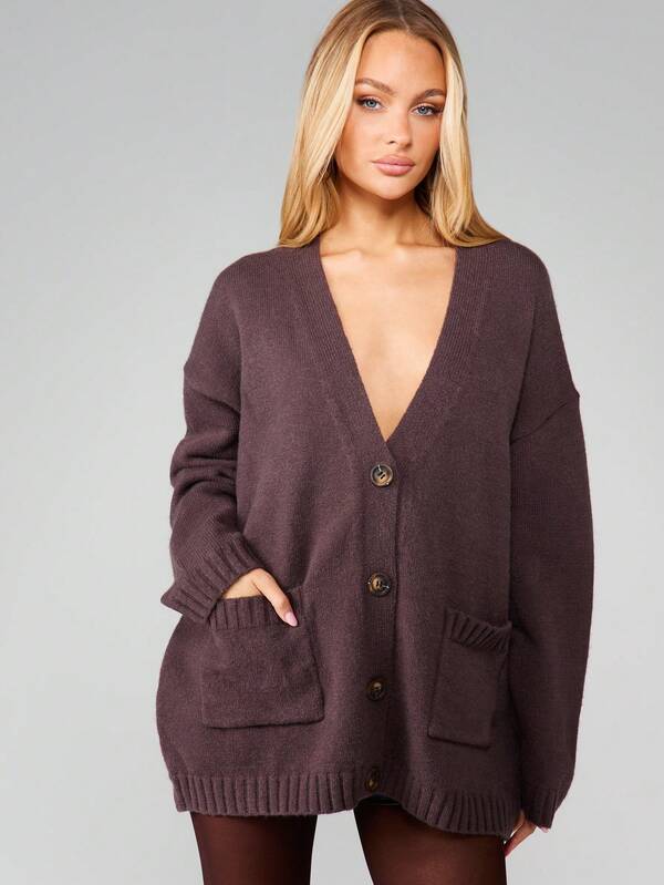 Missguided MISSGUIDED Oversized V Neck Button Cardigan With Pockets