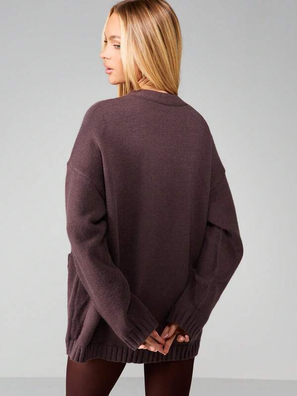 Missguided MISSGUIDED Oversized V Neck Button Cardigan With Pockets