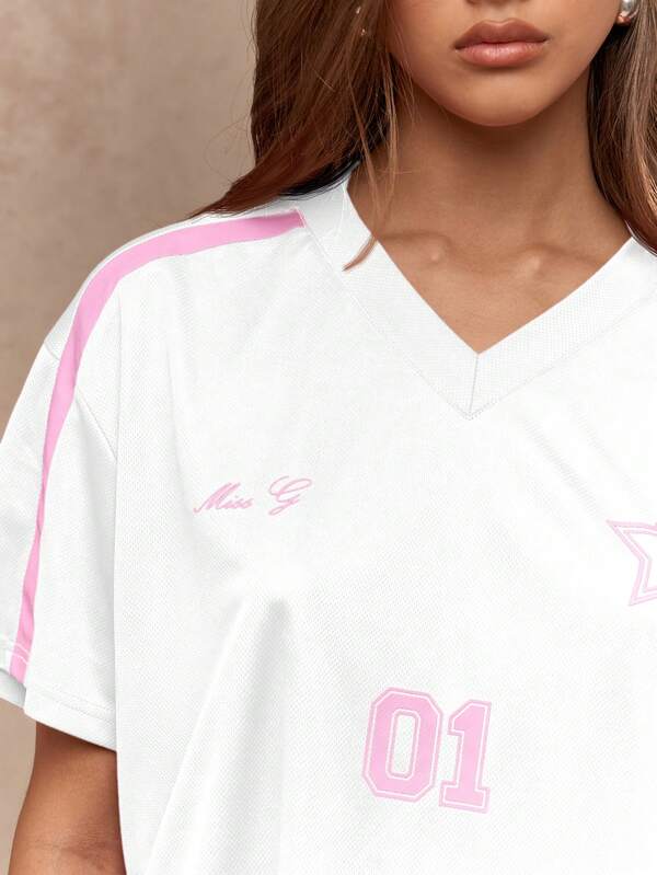 Missguided MISSGUIDED Oversized Varsity Football T-Shirt With Star Print
