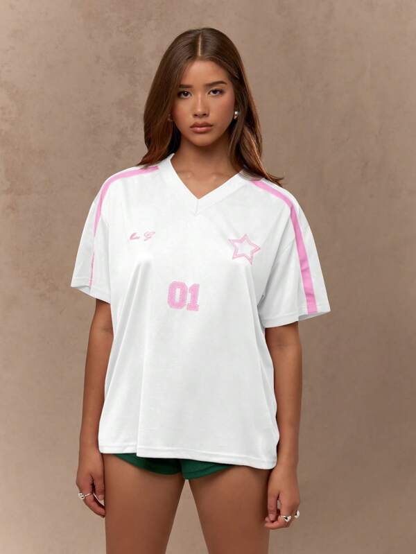 missguided MISSGUIDED Oversized Varsity Football T-Shirt With Star Print