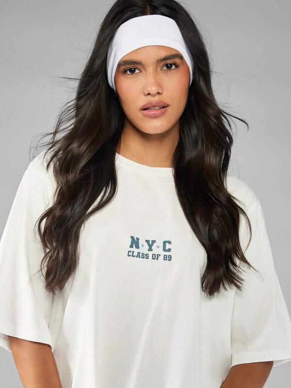 Missguided MISSGUIDED Oversized Vintage Style T-Shirt With NYC Print And Student Number