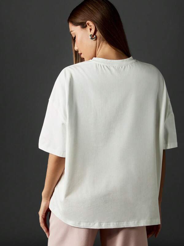 Missguided MISSGUIDED Oversized White T Shirt With Brand Script Logo