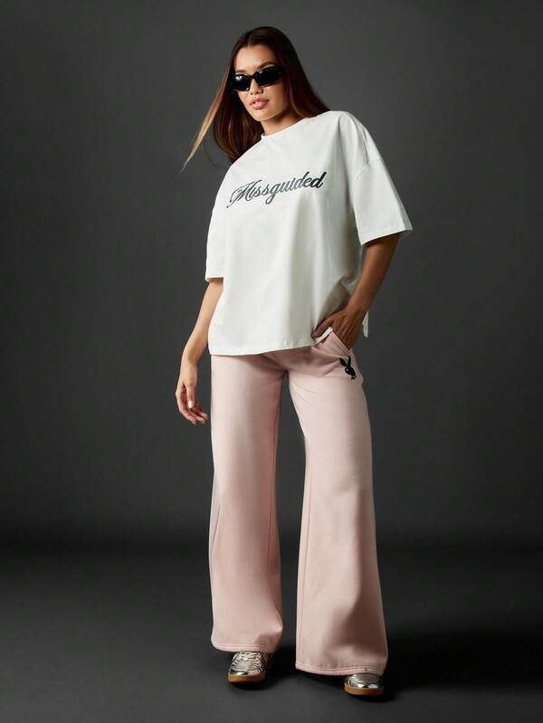 Missguided MISSGUIDED Oversized White T Shirt With Brand Script Logo