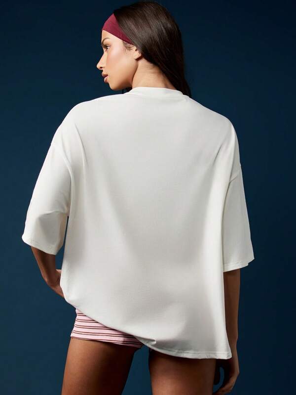 Missguided MISSGUIDED Oversized White T-Shirt With Print