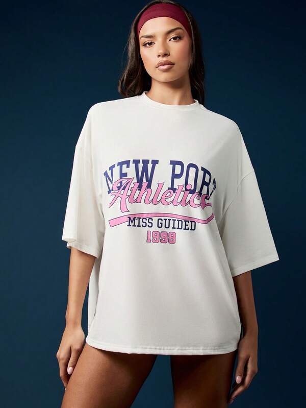 Missguided MISSGUIDED Oversized White T-Shirt With Print