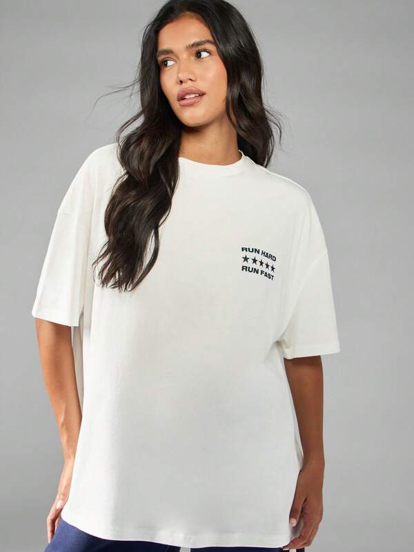 Missguided MISSGUIDED Oversized White T Shirt With Text Print