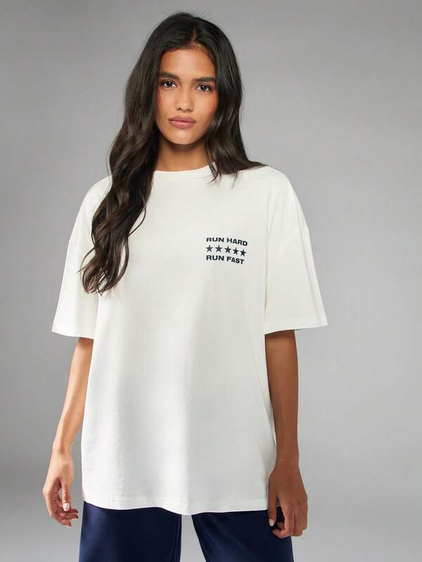 Missguided MISSGUIDED Oversized White T Shirt With Text Print