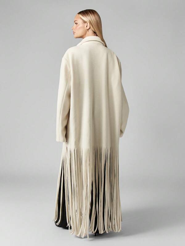 Missguided MISSGUIDED Oversized Wool Blend Coat With Floor Length Fringe Detail