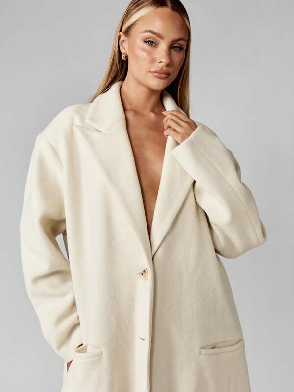 Missguided MISSGUIDED Oversized Wool Blend Coat With Floor Length Fringe Detail