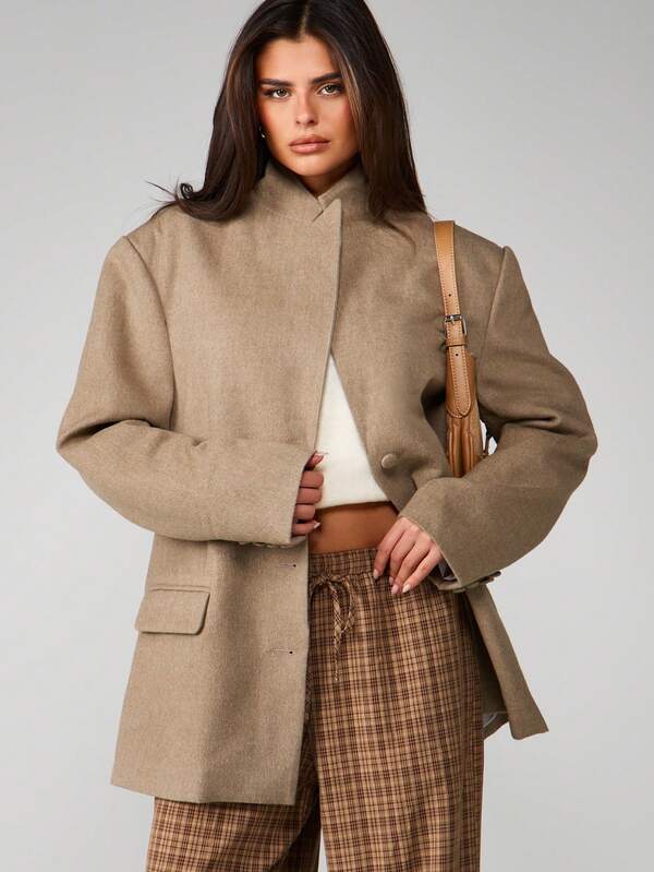 Missguided MISSGUIDED Oversized Wool Boxy Blazer With Lapel