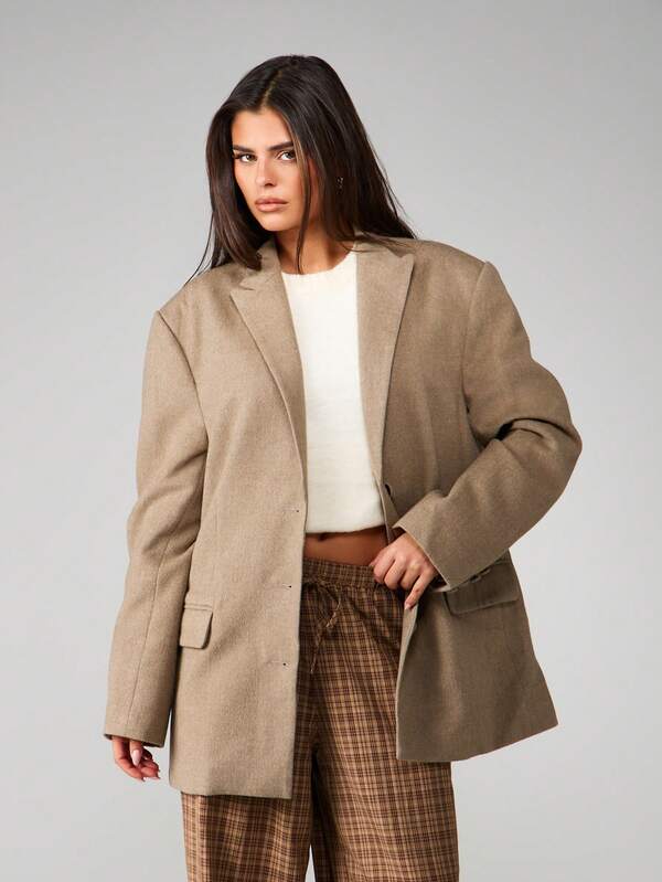 missguided MISSGUIDED Oversized Wool Boxy Blazer With Lapel