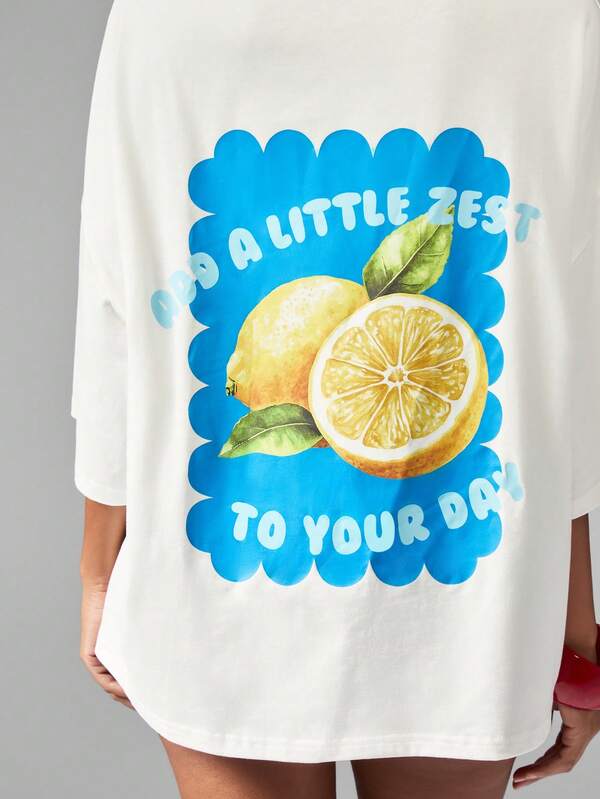 Missguided MISSGUIDED Oversized Zesty Citrus Graphic Cotton Blend T-Shirt