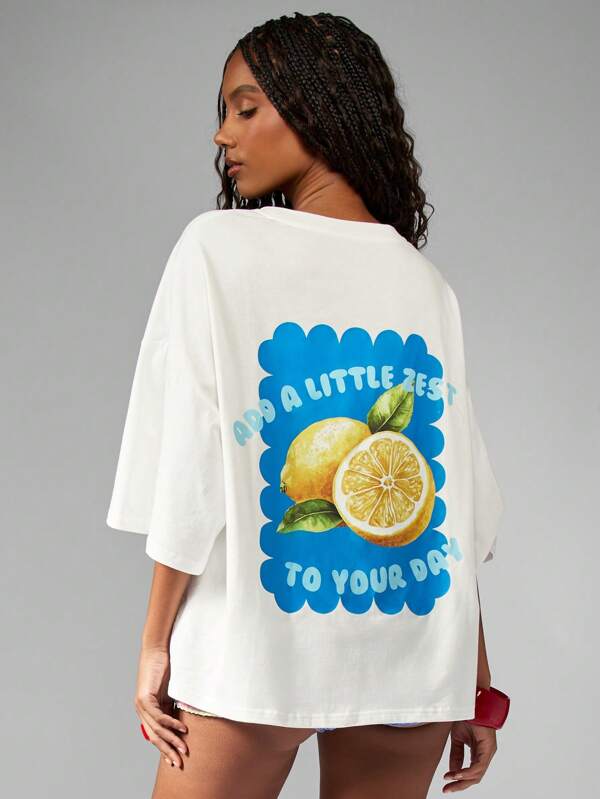 missguided MISSGUIDED Oversized Zesty Citrus Graphic Cotton Blend T-Shirt