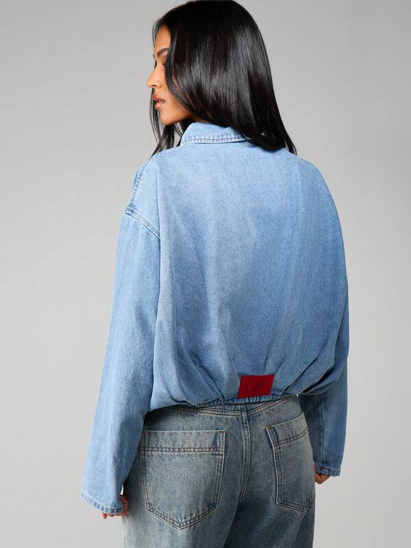 Missguided MISSGUIDED Oversized Zip Front Denim Jacket