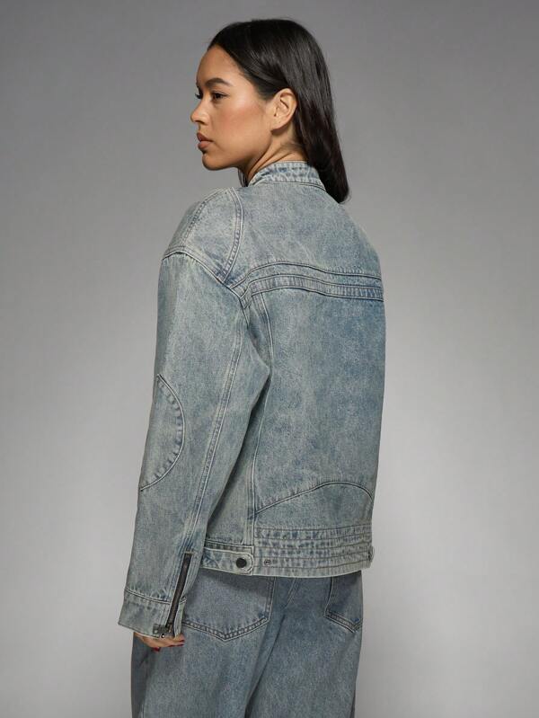 Missguided MISSGUIDED Oversized Zip Front Trucker Style Denim Jacket