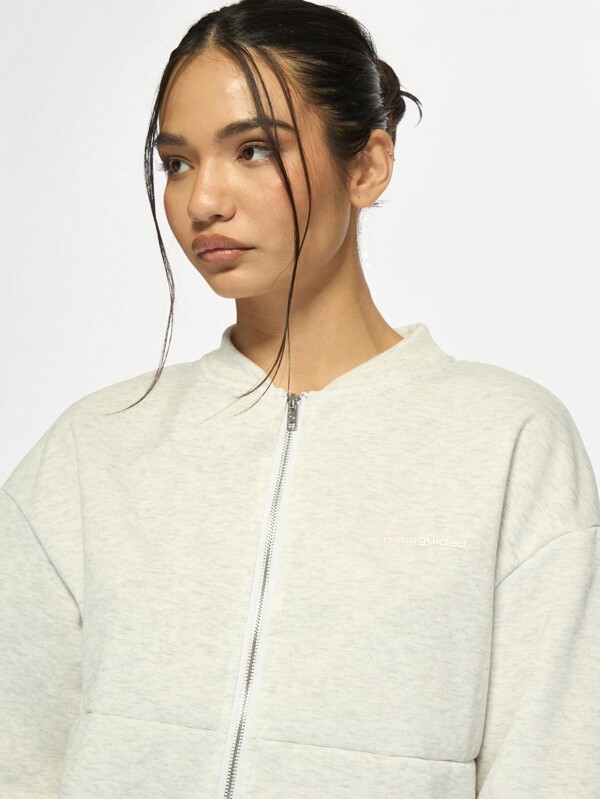 Missguided MISSGUIDED Oversized Zip Through Bomber Sweatshirt