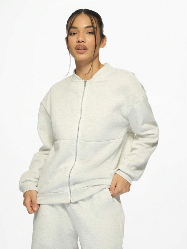missguided MISSGUIDED Oversized Zip Through Bomber Sweatshirt
