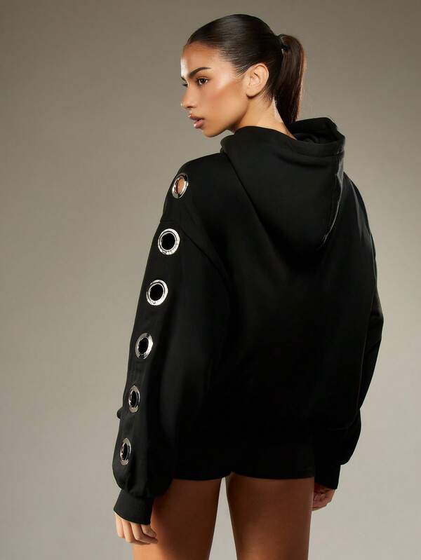 Missguided MISSGUIDED Oversized Zip Through Hoodie With Eyelet Details