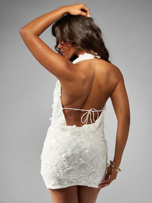Missguided MISSGUIDED Paillette Halter Backless Mini Dress