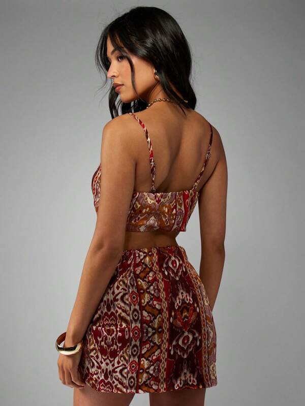 Missguided MISSGUIDED Paisley Print Tie Front Crop Top High Waist Wrap Skirt Set