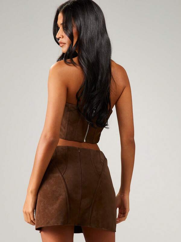 Missguided MISSGUIDED Paneled Suede Mini Skirt With Corset Design