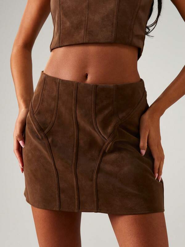 Missguided MISSGUIDED Paneled Suede Mini Skirt With Corset Design