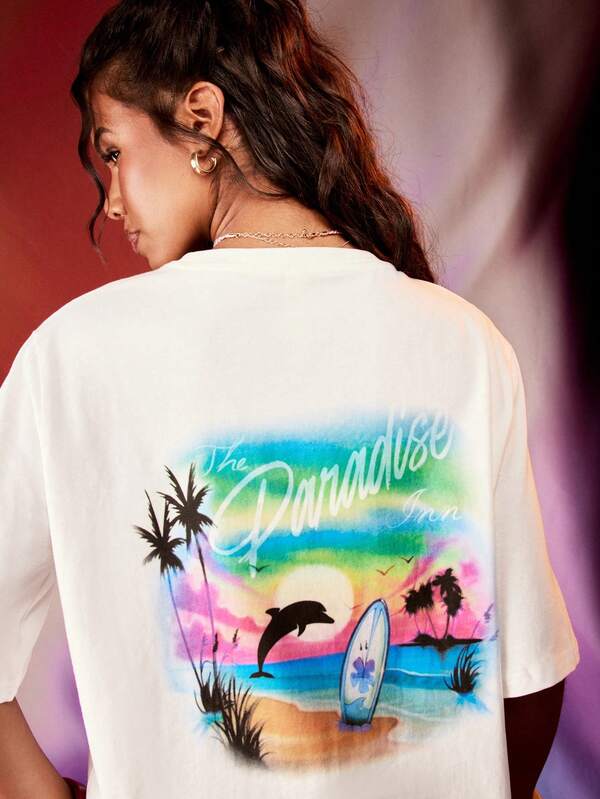 Missguided MISSGUIDED Paradise Inn Surfing Beach Graphic T-Shirt