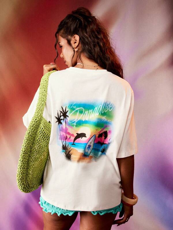 missguided MISSGUIDED Paradise Inn Surfing Beach Graphic T-Shirt