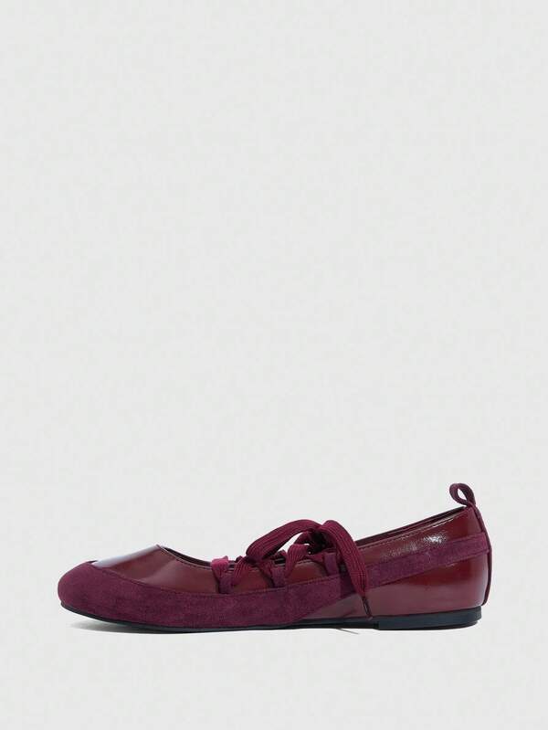 Missguided MISSGUIDED Patent And Suede Ballet Flats With Laces