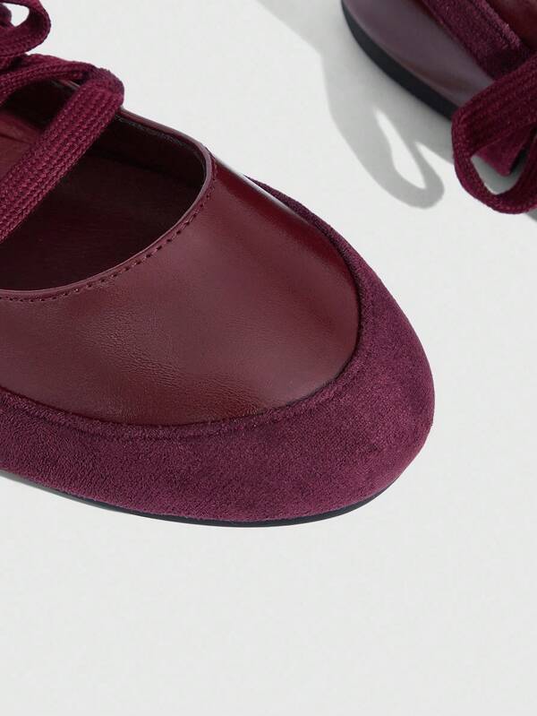 Missguided MISSGUIDED Patent And Suede Ballet Flats With Laces