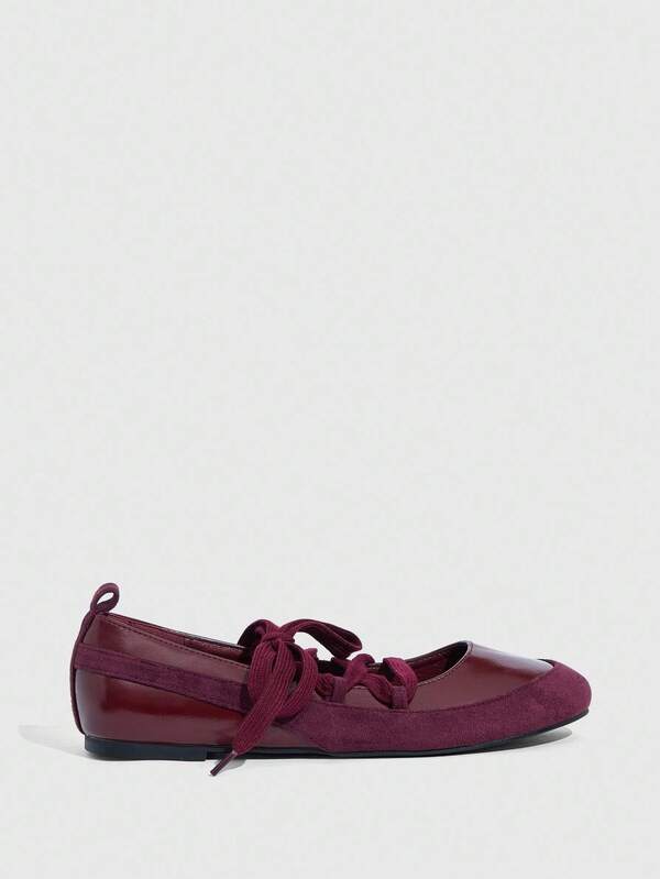 missguided MISSGUIDED Patent And Suede Ballet Flats With Laces