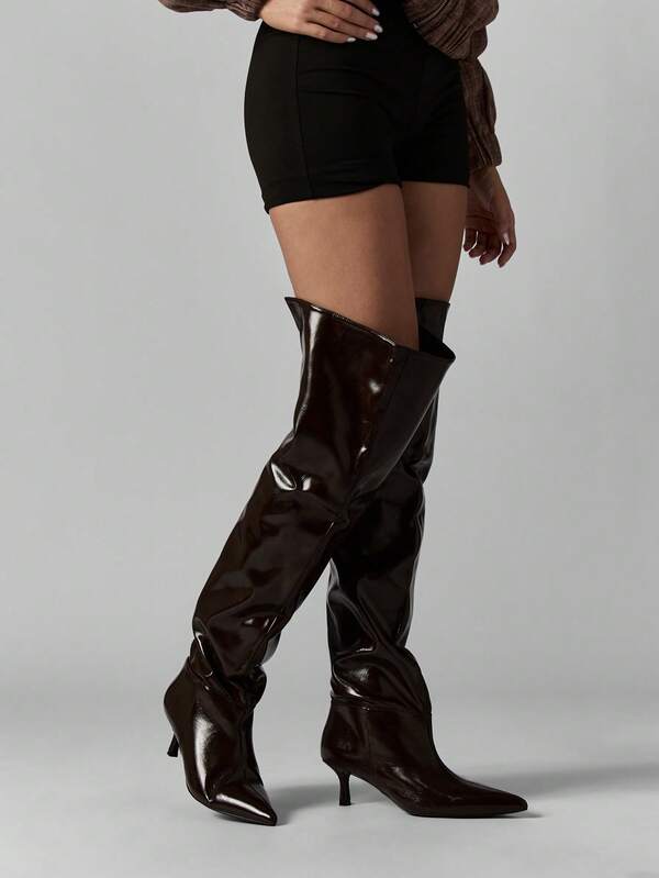 Missguided MISSGUIDED Patent Leather Over The Knee Boots With Stiletto Heel