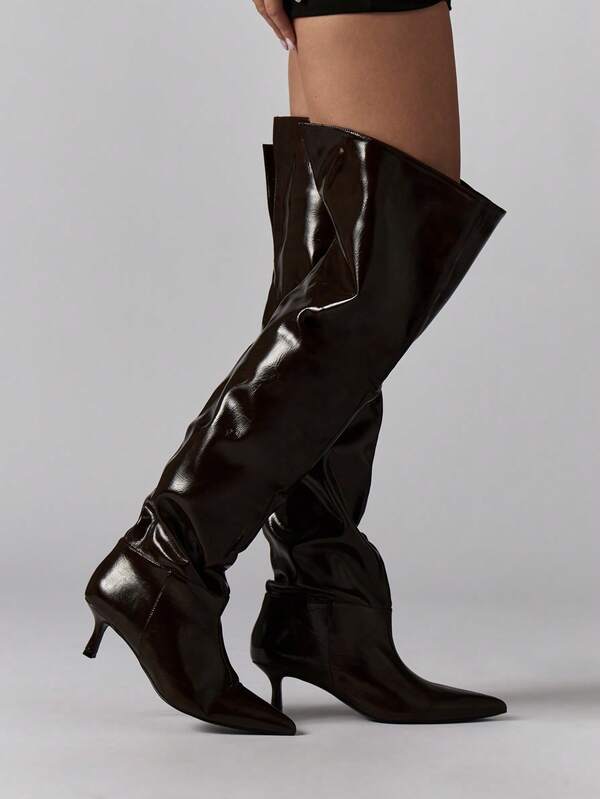 Missguided MISSGUIDED Patent Leather Over The Knee Boots With Stiletto Heel