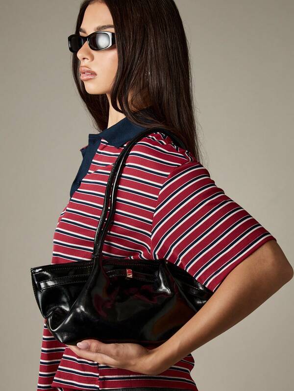 Missguided MISSGUIDED Patent Leather Shoulder Bag With Ruched Panels