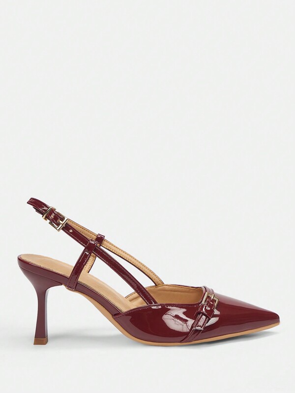 Missguided MISSGUIDED Patent Leather Slingback Kitten Heel Pointed Toe Pumps