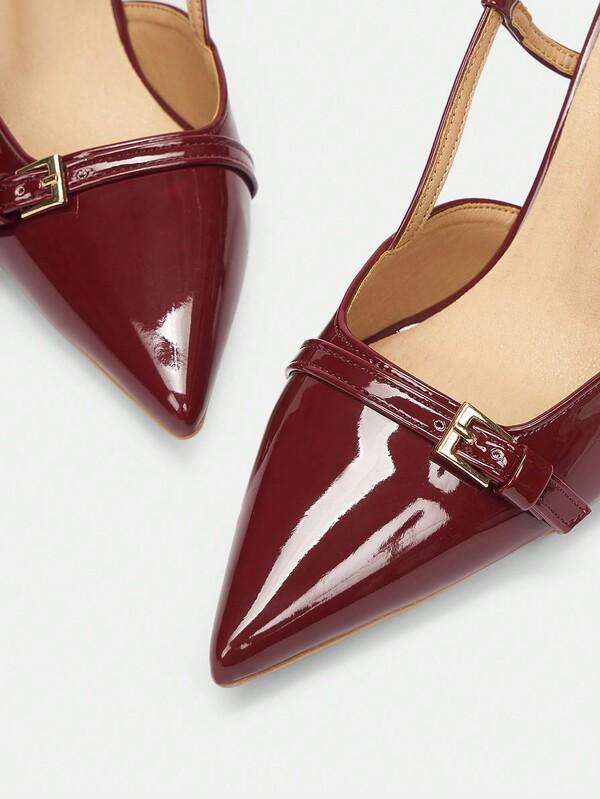 Missguided MISSGUIDED Patent Leather Slingback Kitten Heel Pointed Toe Pumps